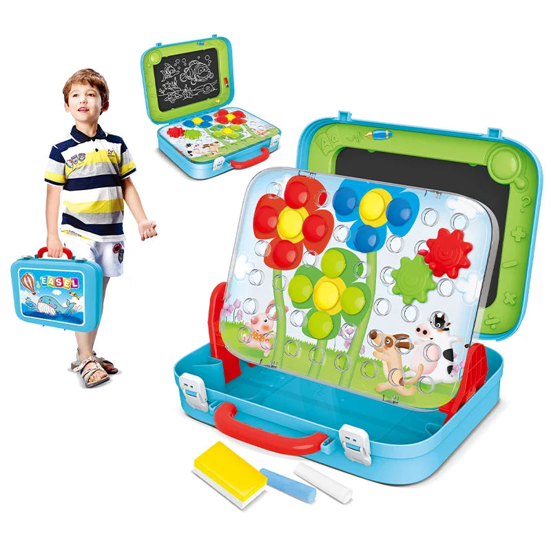 HKM-870611 2 in 1 Colorful Magnetic Drawing Board for Kids - Educational Art Toy with Suitcase Design