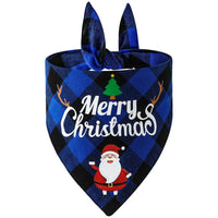 HKM-8706365 Cotton Plaid Christmas Pet Triangle Scarf with Santa and Snowman Design, 65x45x45cm