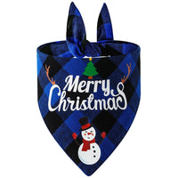 HKM-8706365 Cotton Plaid Christmas Pet Triangle Scarf with Santa and Snowman Design, 65x45x45cm