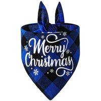 HKM-8706365 Cotton Plaid Christmas Pet Triangle Scarf with Santa and Snowman Design, 65x45x45cm
