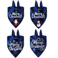 HKM-8706365 Cotton Plaid Christmas Pet Triangle Scarf with Santa and Snowman Design, 65x45x45cm