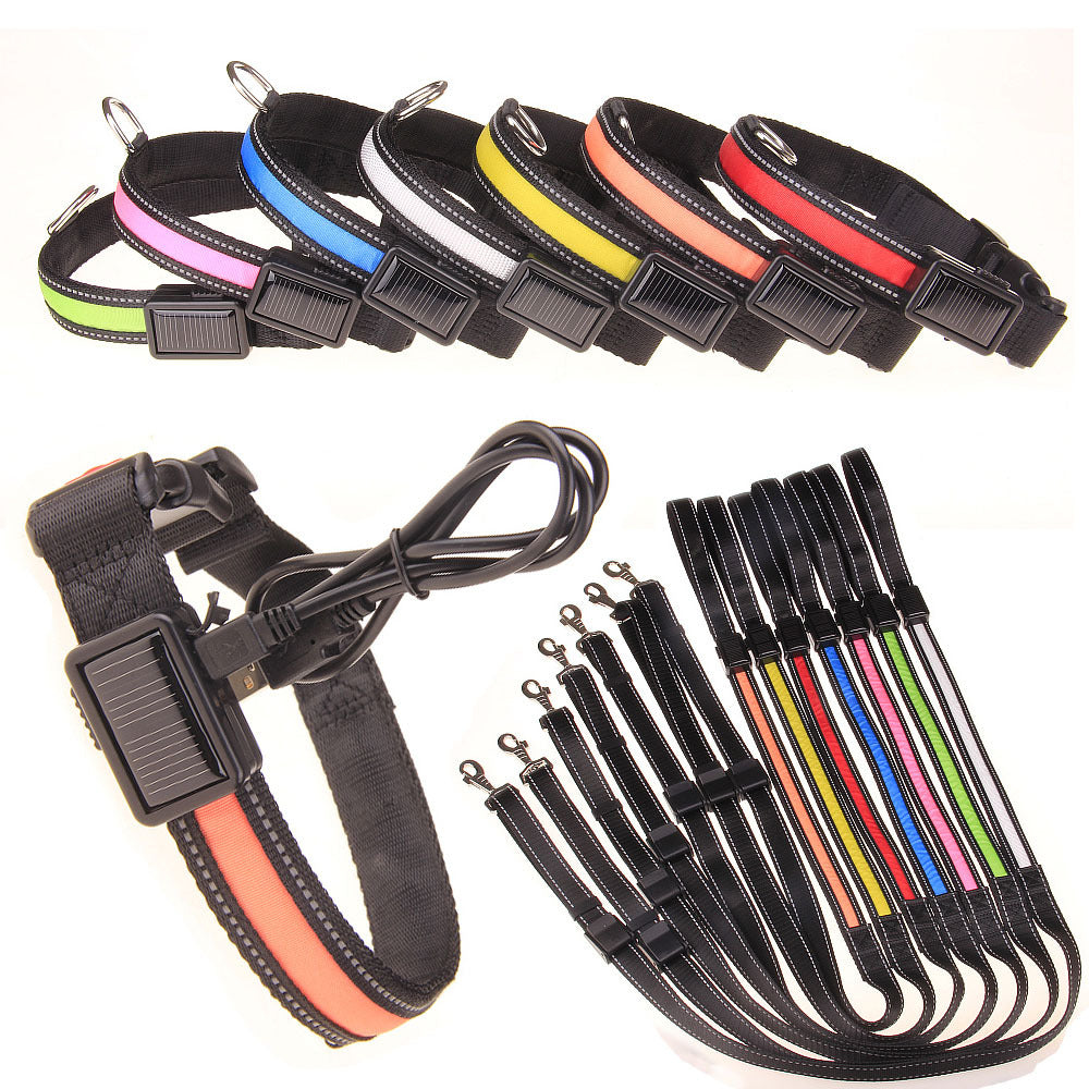 HKM-8707773 Solar LED Light-Up Dog Collar with USB Rechargeable Feature, Multiple Colors Available