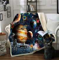 HKM-870803 Plush Sloth Blanket for Bed - Cartoon Animal Sherpa Fleece and Soft Crystal Velvet, Outer Space Design