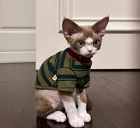 HKM-8710333 Adorable Dark Green Striped Two-Legged Vest for Pets ¨C Trendy, Durable, and Breathable