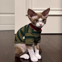 HKM-8710333 Adorable Dark Green Striped Two-Legged Vest for Pets ¨C Trendy, Durable, and Breathable