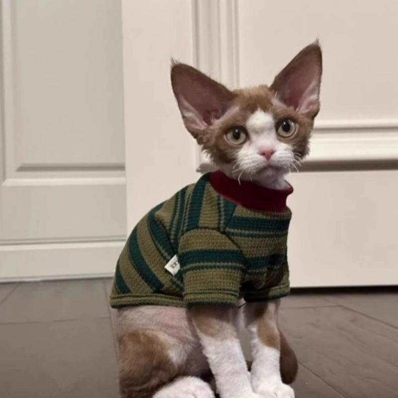 HKM-8710333 Adorable Dark Green Striped Two-Legged Vest for Pets ¨C Trendy, Durable, and Breathable
