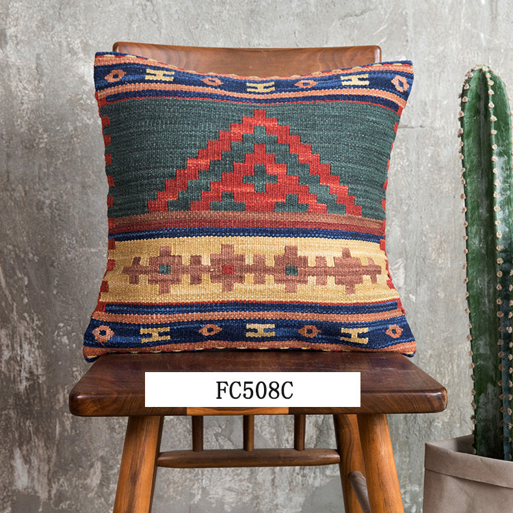 HKM-871315 Hand Woven Hard Wool Hug Pillowcase - Geometric Pattern Cushion Cover, 45x45cm and 60x60cm Options in Multiple Colors
