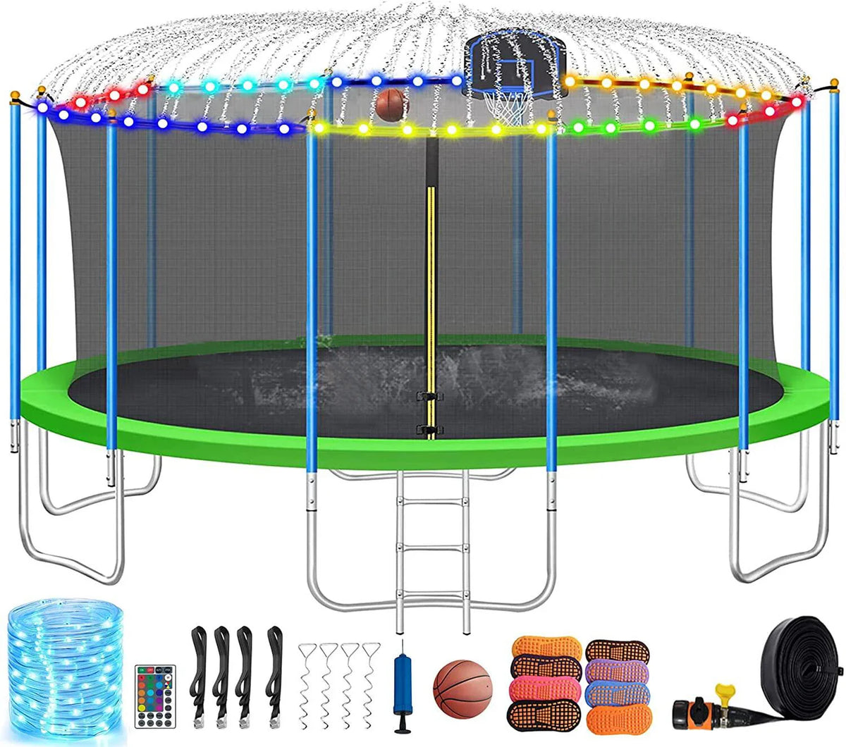 HKM-871315 Outdoor Round Jump Trampoline with Water Sprinkler and Safety Net, Available in Sizes 6FT to 16FT