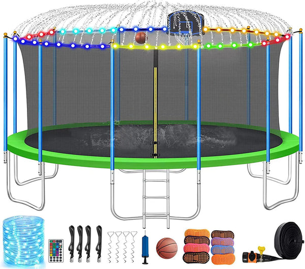 HKM-871315 Outdoor Round Jump Trampoline with Water Sprinkler and Safety Net, Available in Sizes 6FT to 16FT