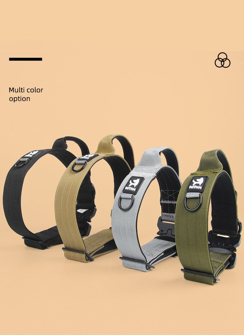 HKM-8713533 Adjustable Tactical Dog Collar for Medium and Large Breeds - Nylon Material, Available in Black, Gray, Army Green, and Khaki