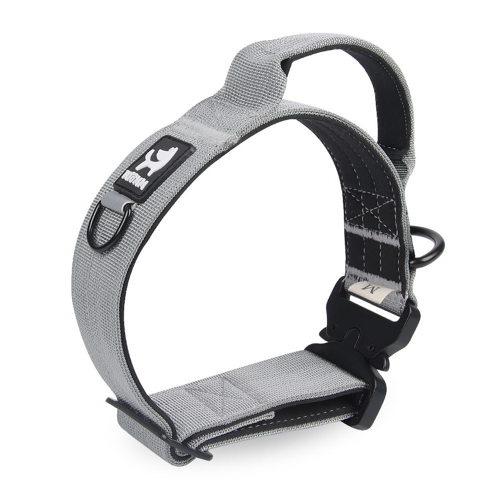 HKM-8713533 Adjustable Tactical Dog Collar for Medium and Large Breeds - Nylon Material, Available in Black, Gray, Army Green, and Khaki