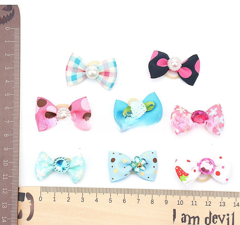 HKM-8713789 Pet Bow Headbands Set - 10pcs Polyester Accessories for Pets