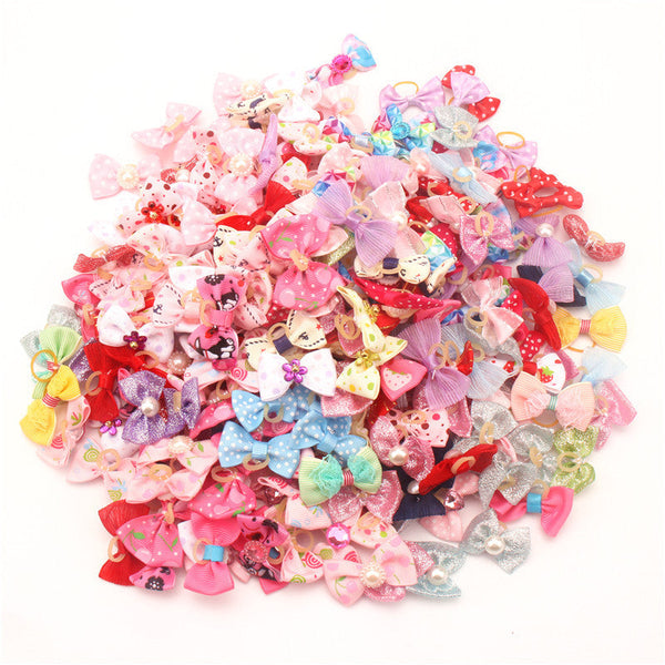 HKM-8713789 Pet Bow Headbands Set - 10pcs Polyester Accessories for Pets