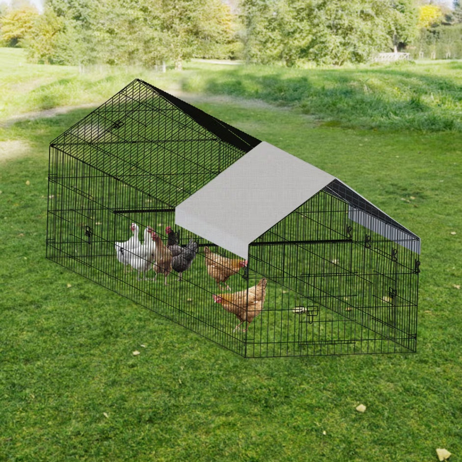 HKM-8715197 Outdoor Metal Chicken Coop for Poultry Farming - Durable Black Gray Design