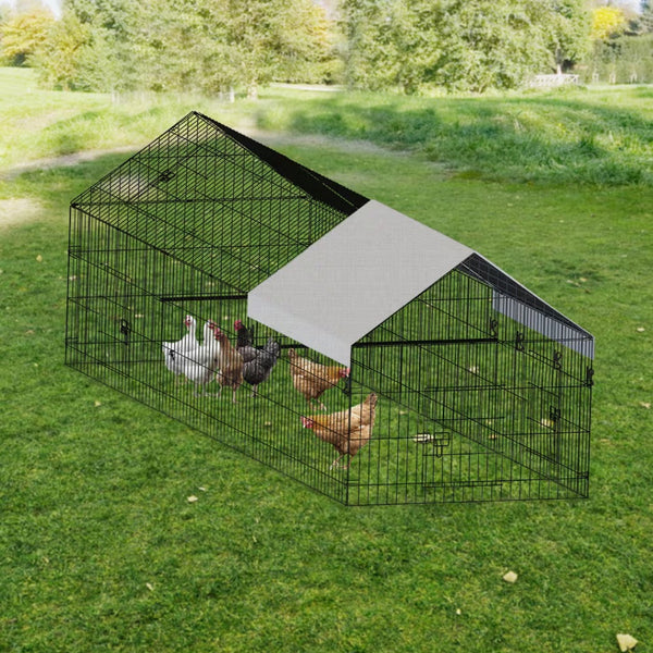 HKM-8715197 Outdoor Metal Chicken Coop for Poultry Farming - Durable Black Gray Design
