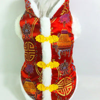 HKM-8715965 Silk Tang Suits for Pets - Cozy Autumn and Winter Wear in Sapphire Blue and Festive Red