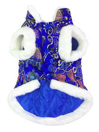 HKM-8715965 Silk Tang Suits for Pets - Cozy Autumn and Winter Wear in Sapphire Blue and Festive Red