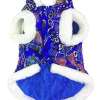 HKM-8715965 Silk Tang Suits for Pets - Cozy Autumn and Winter Wear in Sapphire Blue and Festive Red