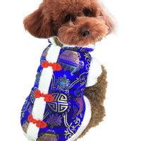 HKM-8715965 Silk Tang Suits for Pets - Cozy Autumn and Winter Wear in Sapphire Blue and Festive Red