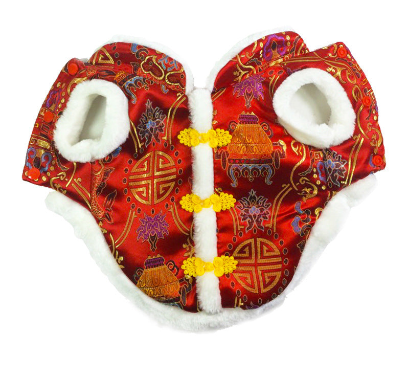 HKM-8715965 Silk Tang Suits for Pets - Cozy Autumn and Winter Wear in Sapphire Blue and Festive Red