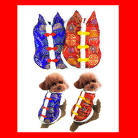 HKM-8715965 Silk Tang Suits for Pets - Cozy Autumn and Winter Wear in Sapphire Blue and Festive Red