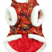 HKM-8715965 Silk Tang Suits for Pets - Cozy Autumn and Winter Wear in Sapphire Blue and Festive Red