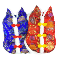 HKM-8715965 Silk Tang Suits for Pets - Cozy Autumn and Winter Wear in Sapphire Blue and Festive Red