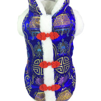 HKM-8715965 Silk Tang Suits for Pets - Cozy Autumn and Winter Wear in Sapphire Blue and Festive Red