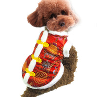 HKM-8715965 Silk Tang Suits for Pets - Cozy Autumn and Winter Wear in Sapphire Blue and Festive Red