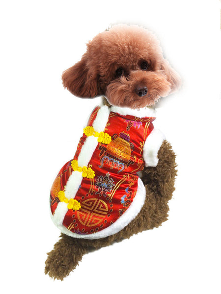 HKM-8715965 Silk Tang Suits for Pets - Cozy Autumn and Winter Wear in Sapphire Blue and Festive Red