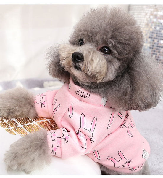 HKM-8716605 Fleece Print Teddy Biped Dress Sweatshirt in Pink Bunny for Cozy Leisure Wear