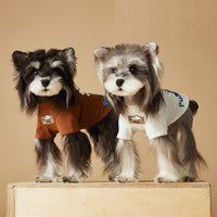 HKM-8717117 Cute Printed Dog T-shirt for Spring and Summer - Casual Polyester Pet Clothing in Coffee and White
