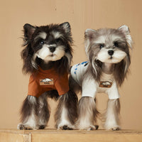 HKM-8717117 Cute Printed Dog T-shirt for Spring and Summer - Casual Polyester Pet Clothing in Coffee and White