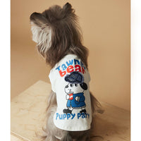 HKM-8717117 Cute Printed Dog T-shirt for Spring and Summer - Casual Polyester Pet Clothing in Coffee and White