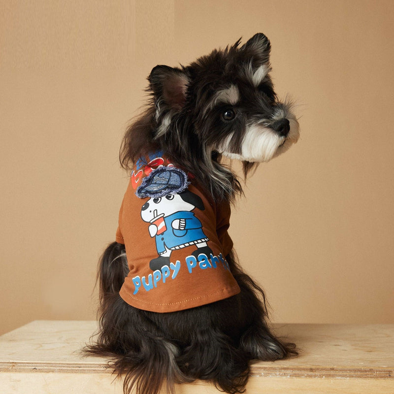 HKM-8717117 Cute Printed Dog T-shirt for Spring and Summer - Casual Polyester Pet Clothing in Coffee and White