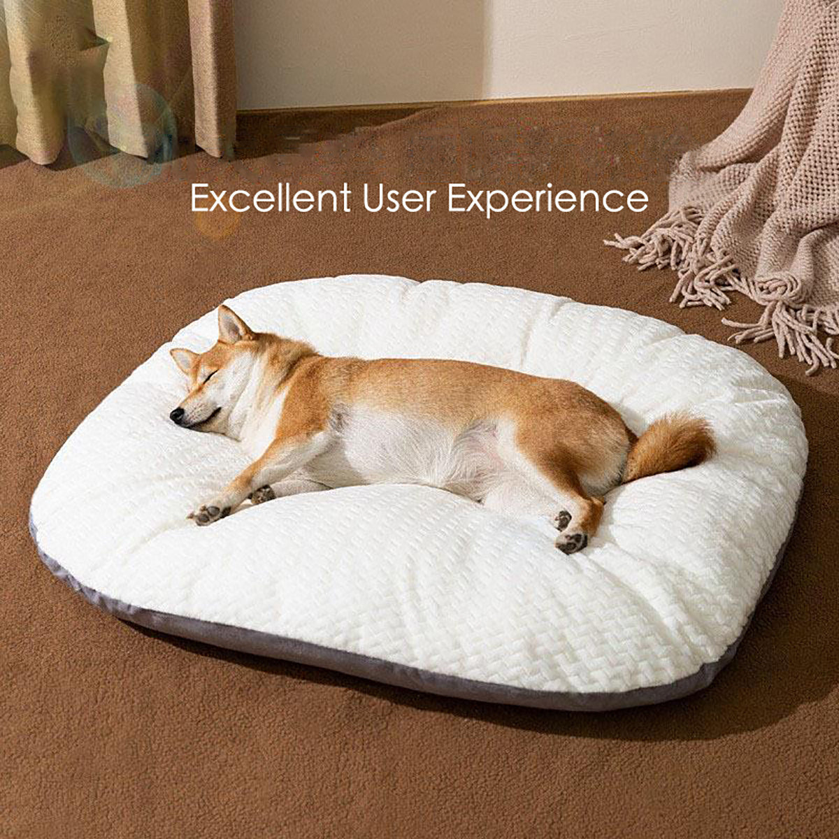 HKM-8718781 Oval Plush Dog Bed for Large Dogs, Washable Cushion with Anti-Skid Bottom, Comfortable Sleeping Nest