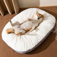 HKM-8718781 Oval Plush Dog Bed for Large Dogs, Washable Cushion with Anti-Skid Bottom, Comfortable Sleeping Nest