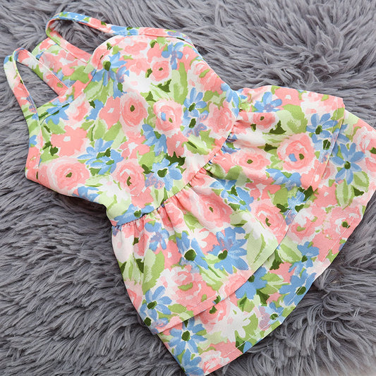 HKM-8718909 Breathable Polyester Skirt for Small Dogs and Cats - Floral and Heart Prints Available