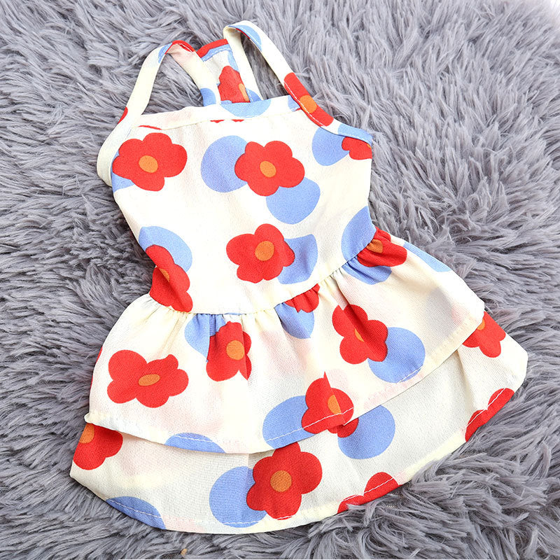 HKM-8718909 Breathable Polyester Skirt for Small Dogs and Cats - Floral and Heart Prints Available