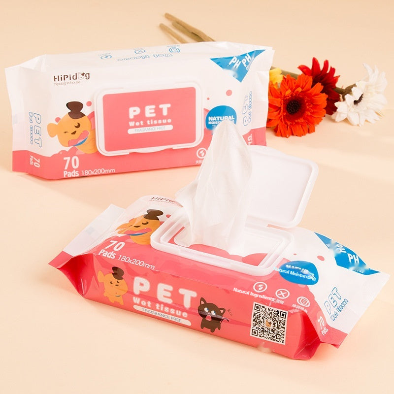 HKM-8719165 Pet Cleaning Wipes for Dogs and Cats - 70 Count Non-Woven Fabric