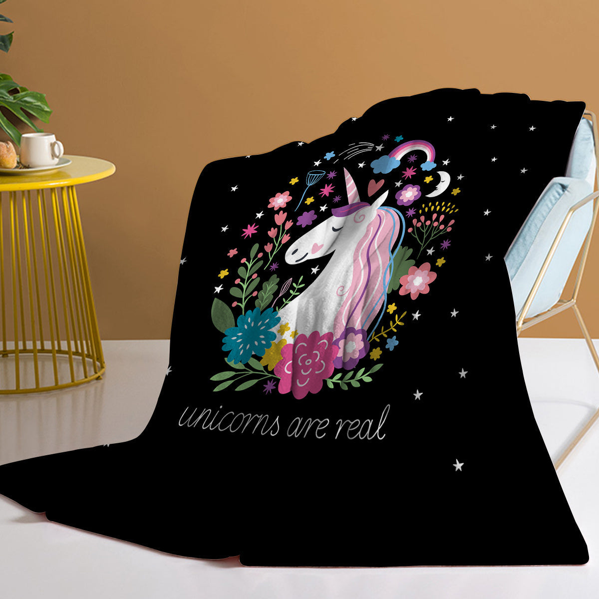 HKM-872019 Soft Flannel Unicorn Print Multifunctional Blanket for Home, Office and Outdoor Use