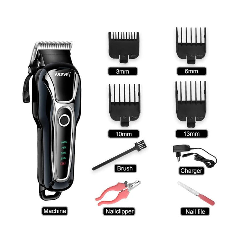 HKM-872083 Rechargeable LCD Electric Hair Clipper for Pets and Humans with Dual-Use Technology and Accessories