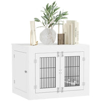 HKM-8720957 White Dog Crate Furniture with Removable Elevated Bowls and Dual Access Doors for Medium Dogs
