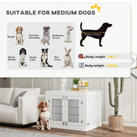 HKM-8720957 White Dog Crate Furniture with Removable Elevated Bowls and Dual Access Doors for Medium Dogs