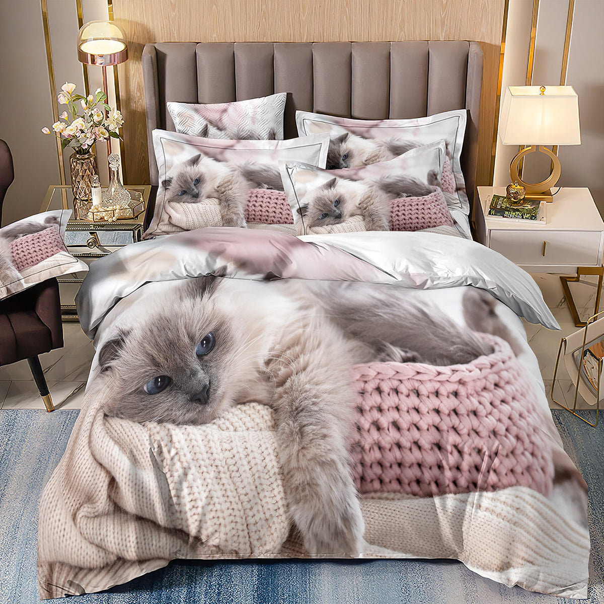 HKM-872339 3D Printed Three-Piece Bedding Set with Quilt Cover and Pillowcases in Pastoral Style