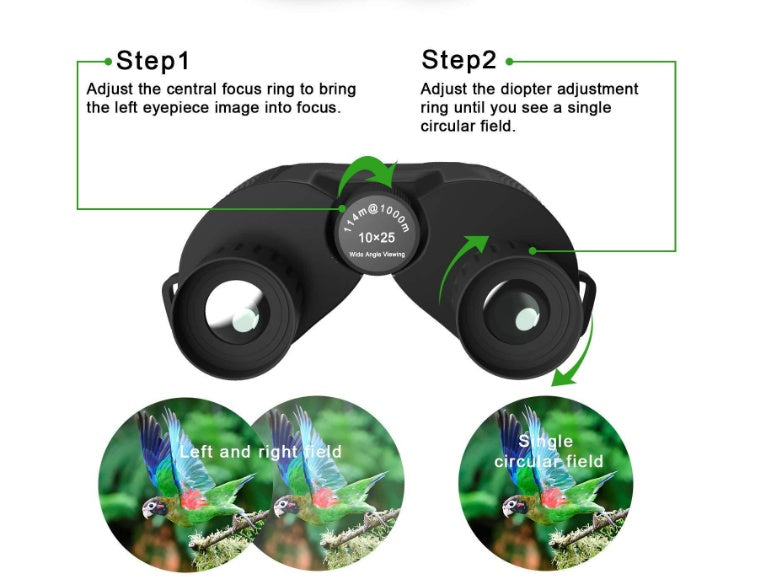 HKM-872403 10x25 High-Definition Mini Portable Outdoor Binoculars with Low-Light Night Vision