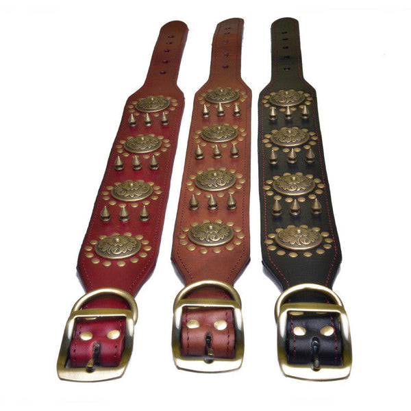 HKM-8725053 Retro Leather Neck Sleeve for Medium to Large Dogs with Alloy Rivets in Multiple Colors