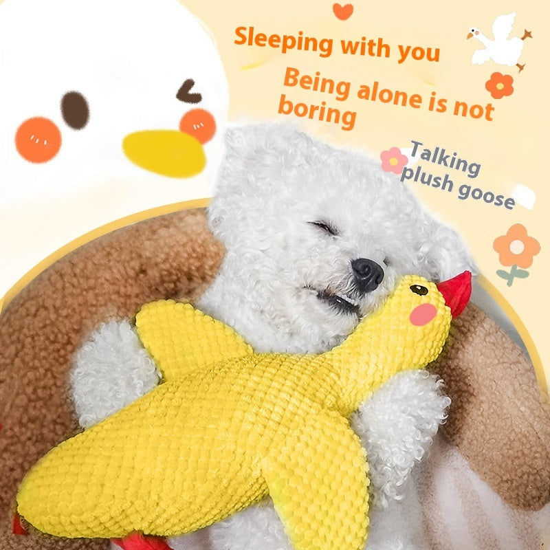 HKM-8725693 Plush Molar Chew Dog Toy in Rhubarb Goose Design for Puppies