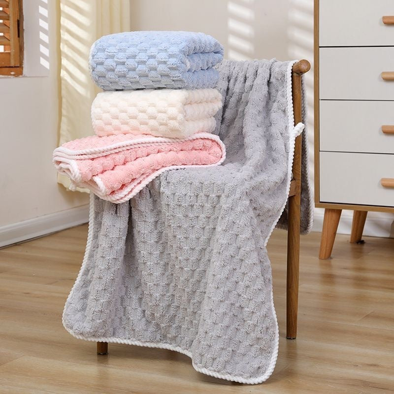 HKM-872595 Soft Absorbent Coral Fleece Bath Towel in Milky White, Light Gray, Pink, Sky Blue, Light Green