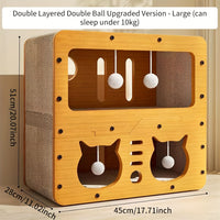 HKM-8727101 Wooden Cat House with Cardboard Construction for Cozy Cat Retreat